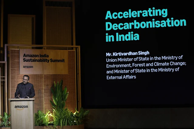 Shri Kirtivardhan Singh delivering keynote at Amazon India Sustainability Summit 2024
